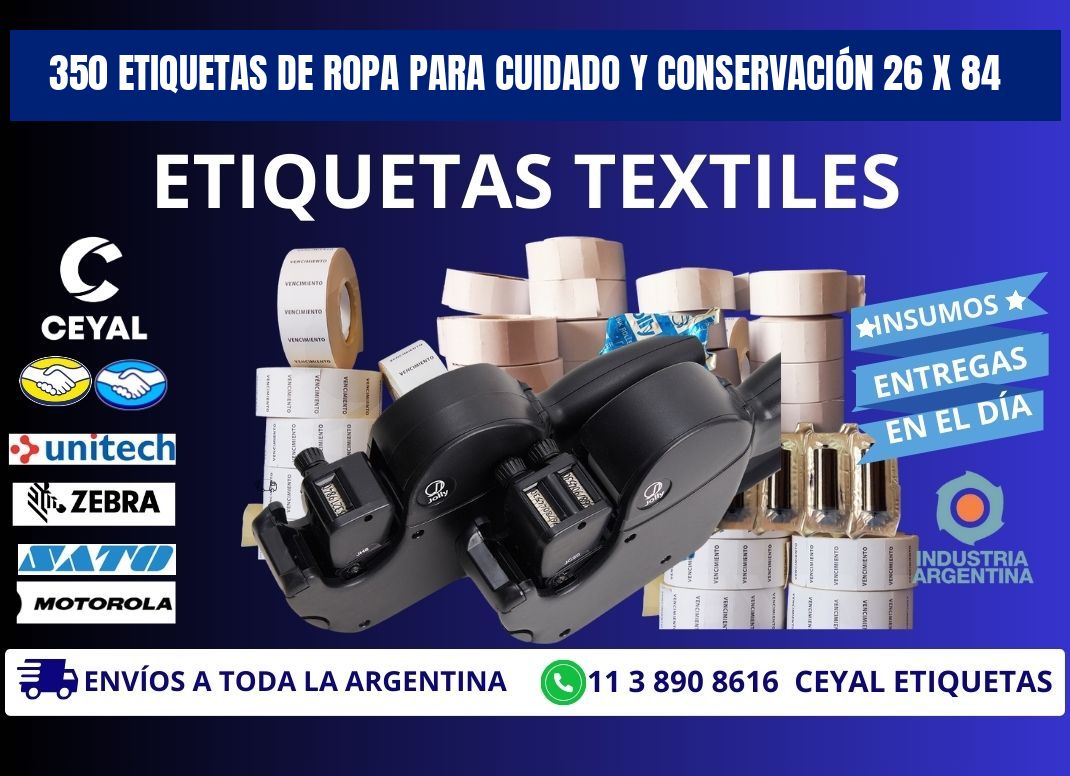 350 ETIQUETAS DE ROPA PARA CUIDADO Y CONSERVACIÓN 26 x 84