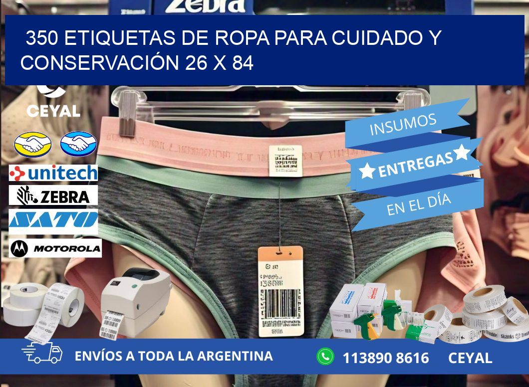 350 ETIQUETAS DE ROPA PARA CUIDADO Y CONSERVACIÓN 26 x 84