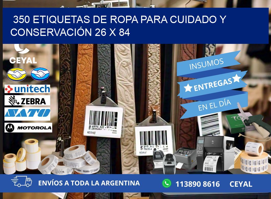 350 ETIQUETAS DE ROPA PARA CUIDADO Y CONSERVACIÓN 26 x 84