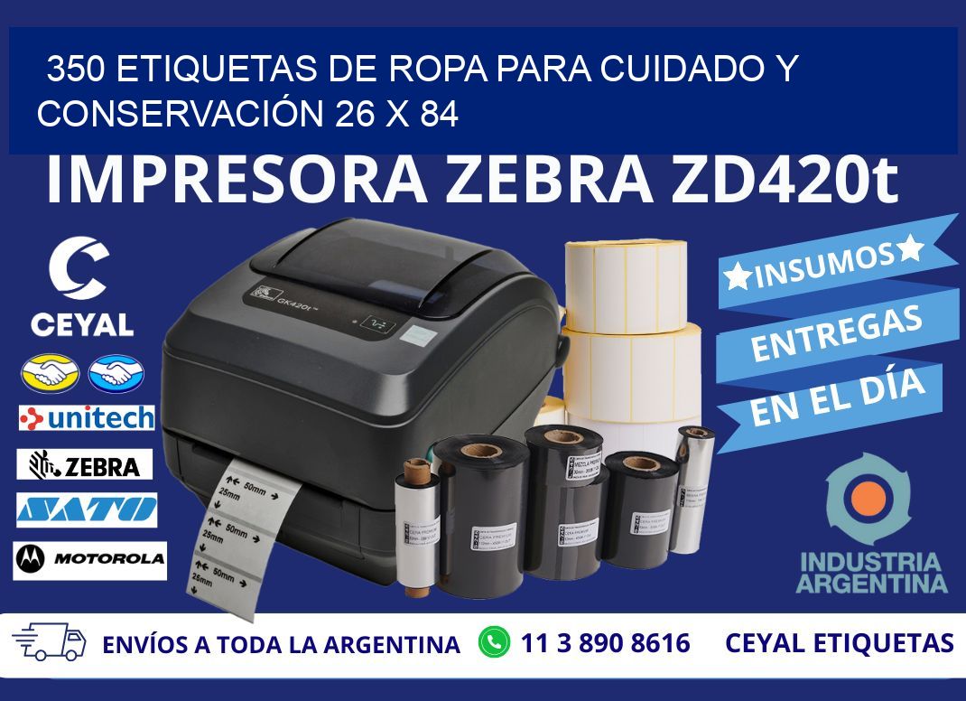 350 ETIQUETAS DE ROPA PARA CUIDADO Y CONSERVACIÓN 26 x 84