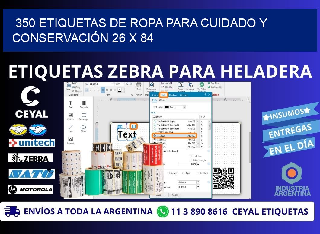 350 ETIQUETAS DE ROPA PARA CUIDADO Y CONSERVACIÓN 26 x 84