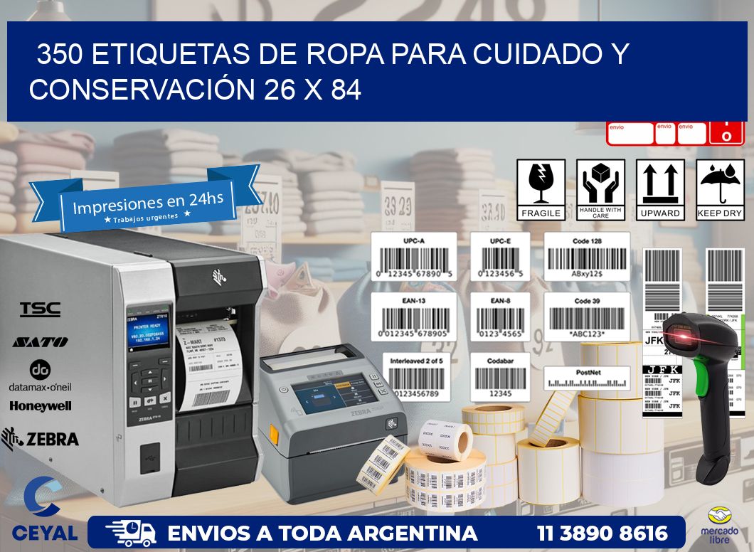 350 ETIQUETAS DE ROPA PARA CUIDADO Y CONSERVACIÓN 26 x 84