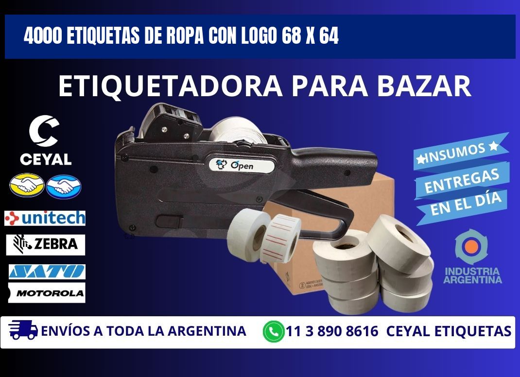 4000 ETIQUETAS DE ROPA CON LOGO 68 x 64