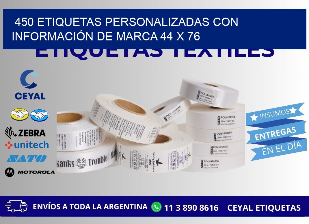 450 ETIQUETAS PERSONALIZADAS CON INFORMACIÓN DE MARCA 44 x 76