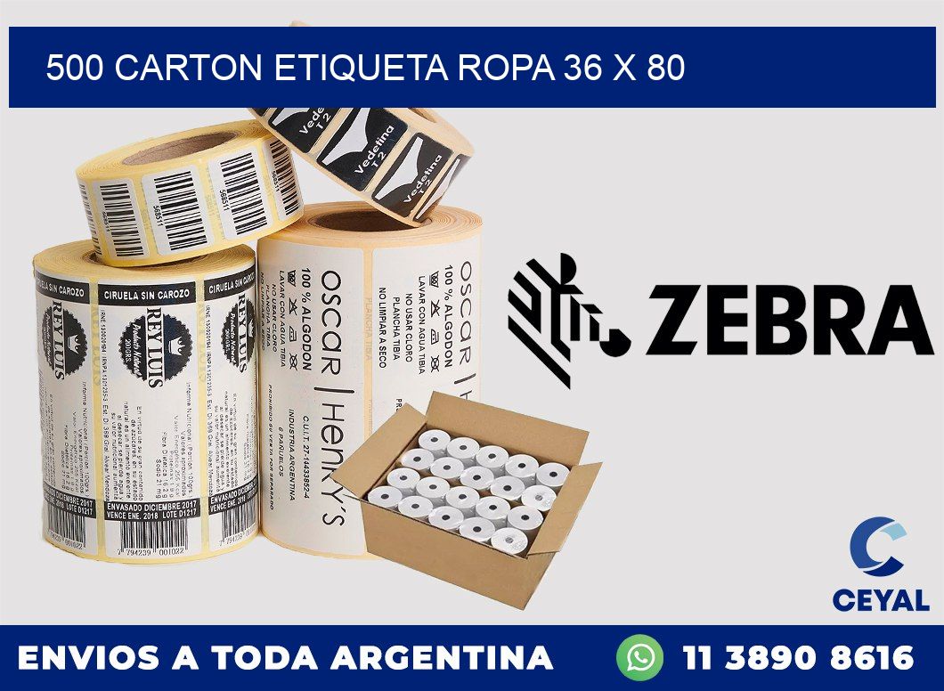 500 CARTON ETIQUETA ROPA 36 x 80