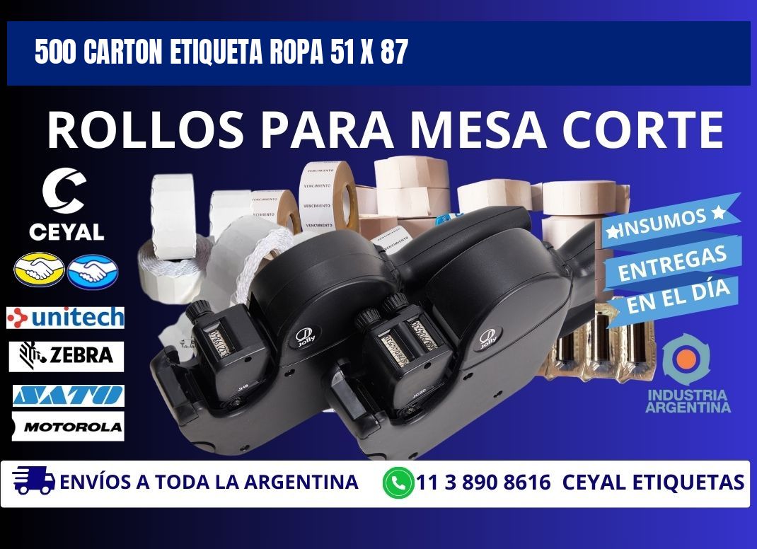 500 CARTON ETIQUETA ROPA 51 x 87