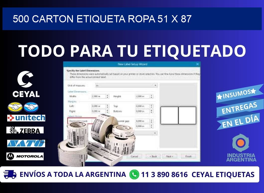 500 CARTON ETIQUETA ROPA 51 x 87