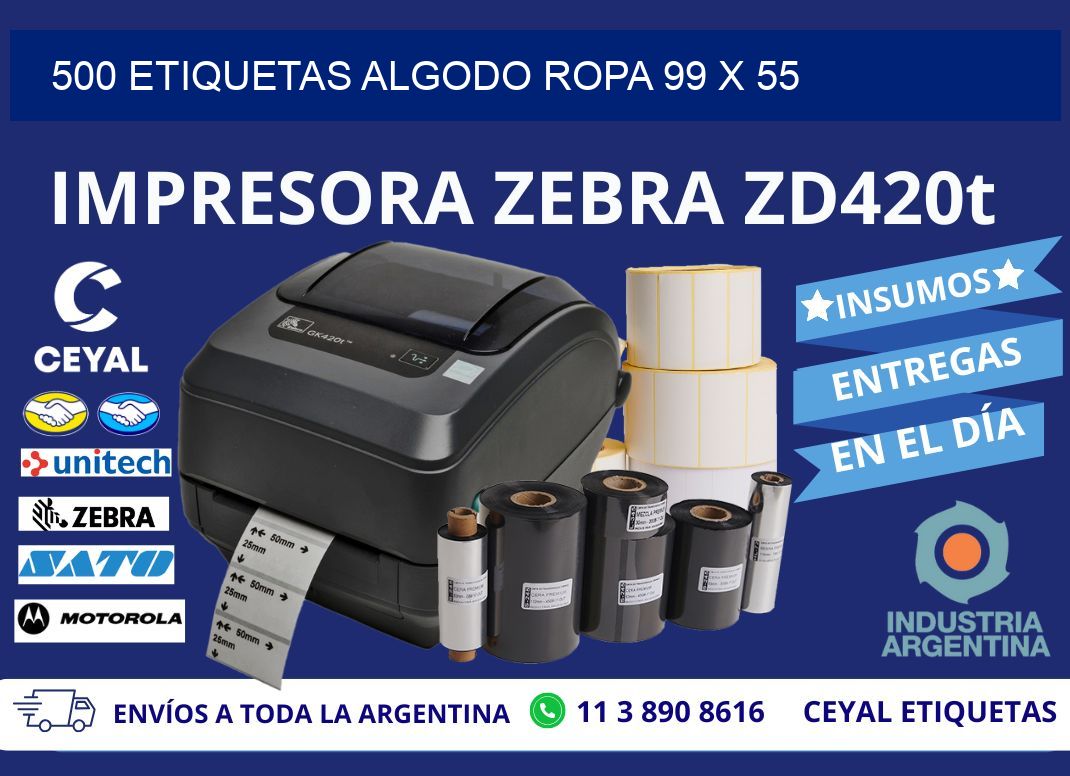 500 ETIQUETAS ALGODO ROPA 99 x 55