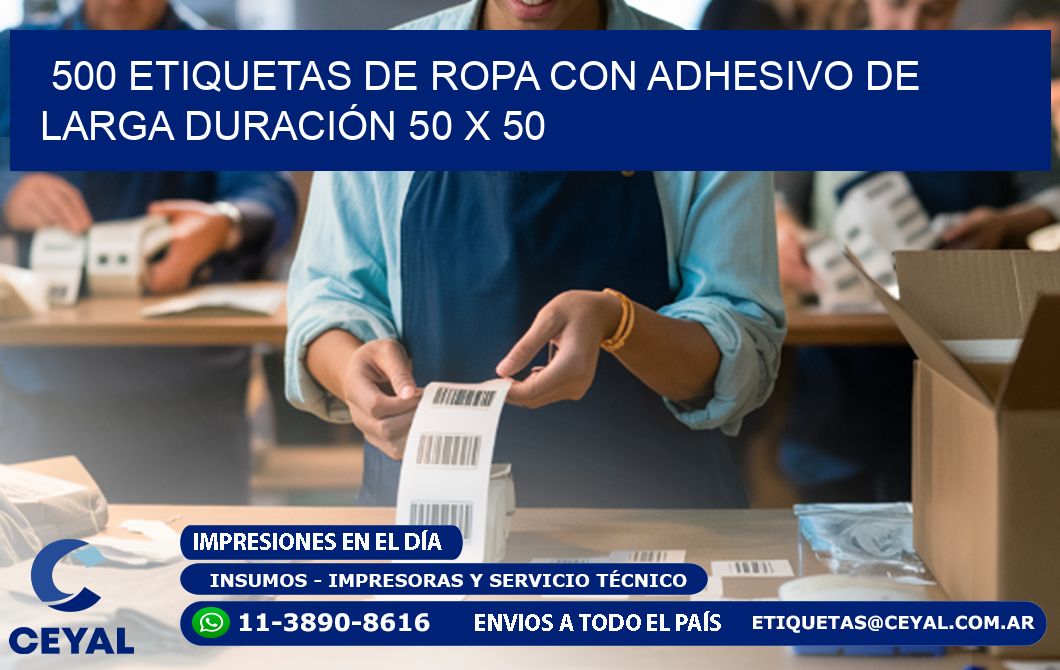 500 ETIQUETAS DE ROPA CON ADHESIVO DE LARGA DURACIÓN 50 x 50