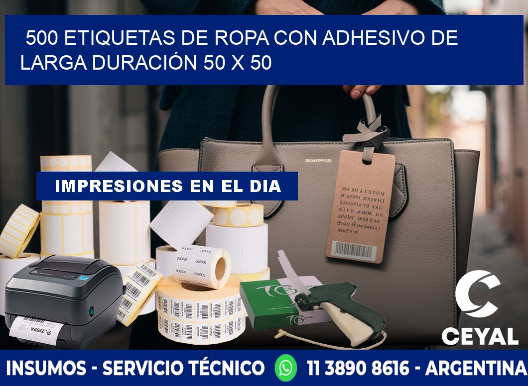 500 ETIQUETAS DE ROPA CON ADHESIVO DE LARGA DURACIÓN 50 x 50