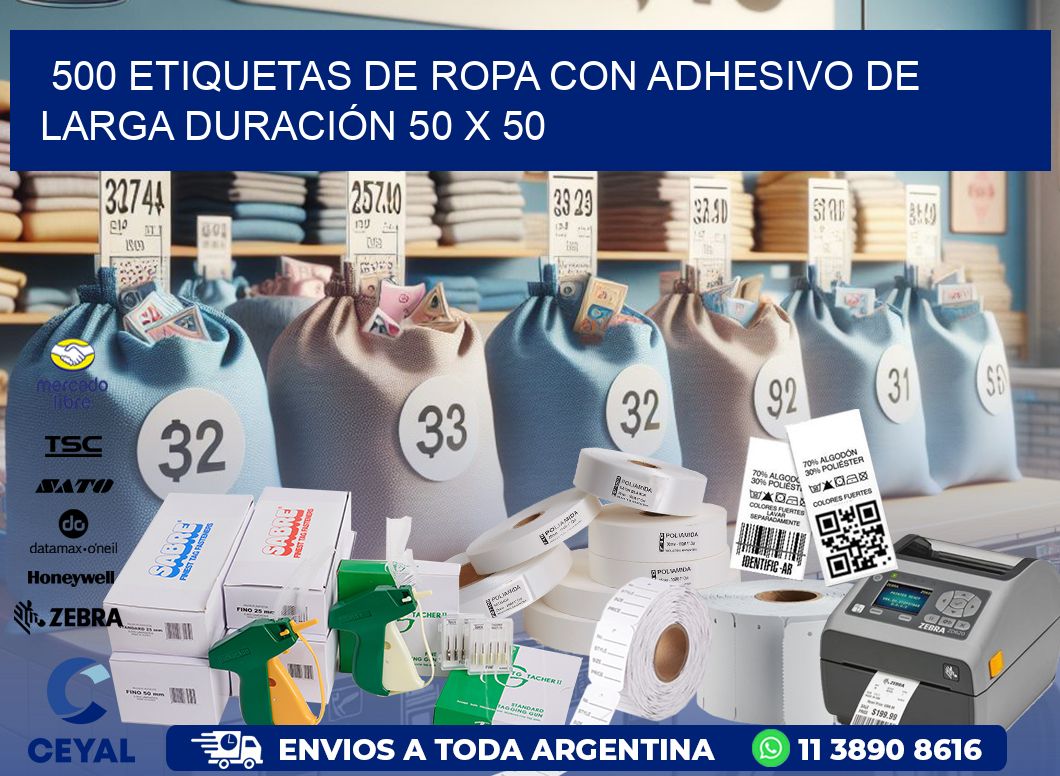 500 ETIQUETAS DE ROPA CON ADHESIVO DE LARGA DURACIÓN 50 x 50