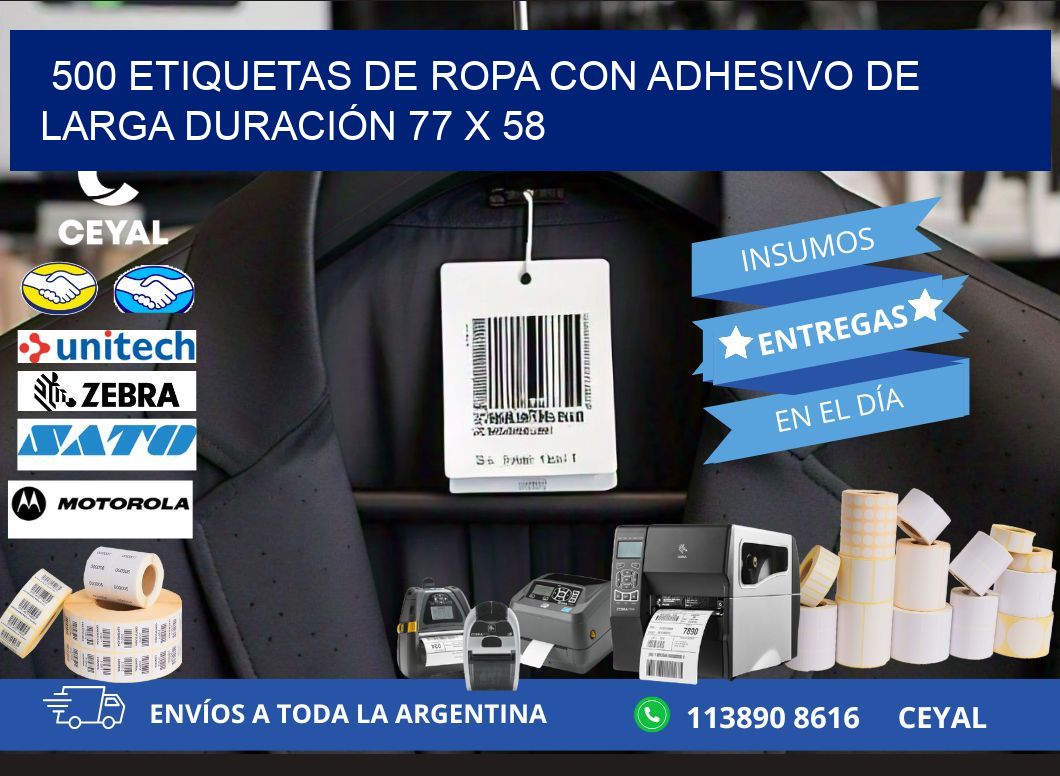 500 ETIQUETAS DE ROPA CON ADHESIVO DE LARGA DURACIÓN 77 x 58