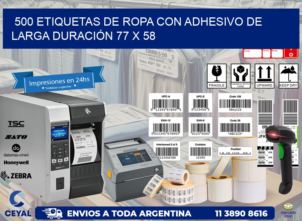 500 ETIQUETAS DE ROPA CON ADHESIVO DE LARGA DURACIÓN 77 x 58