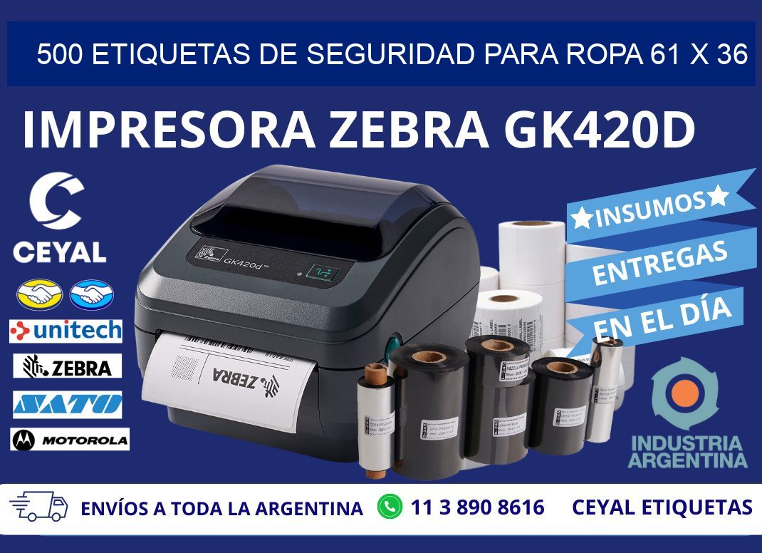 500 ETIQUETAS DE SEGURIDAD PARA ROPA 61 x 36
