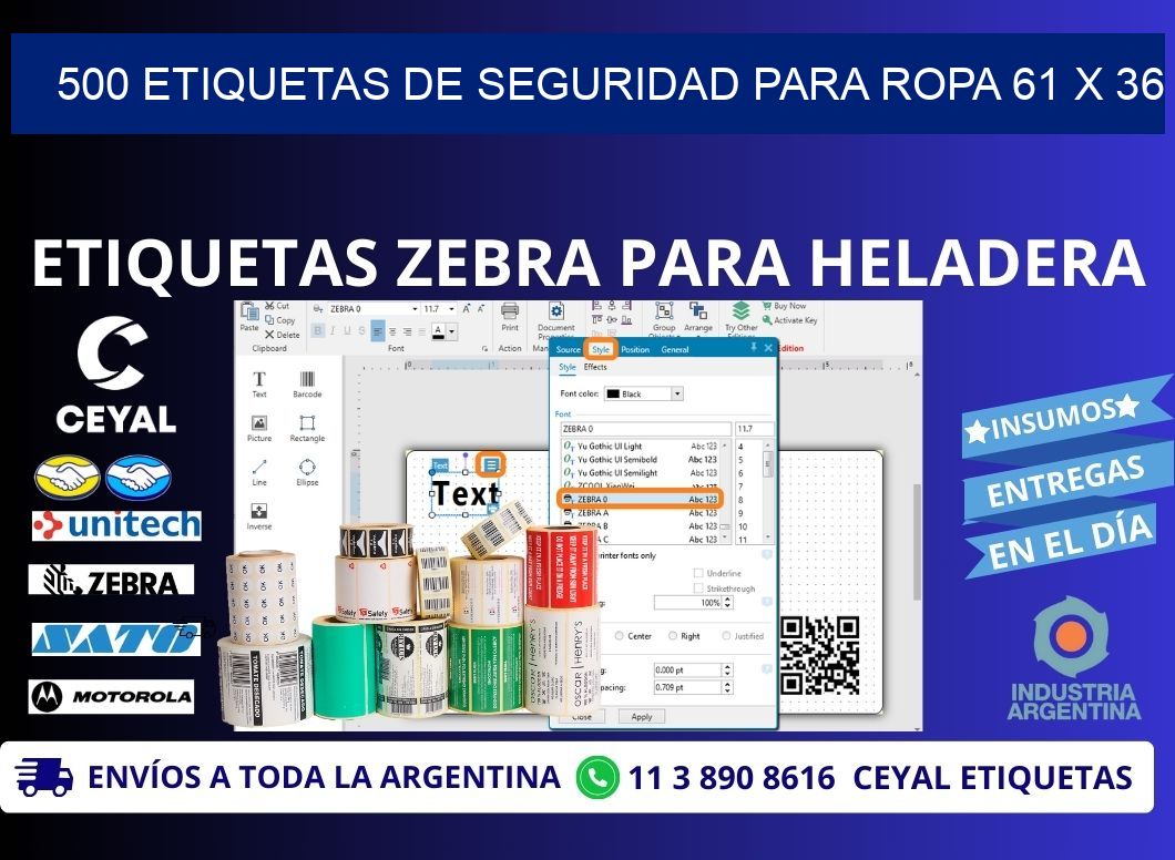 500 ETIQUETAS DE SEGURIDAD PARA ROPA 61 x 36