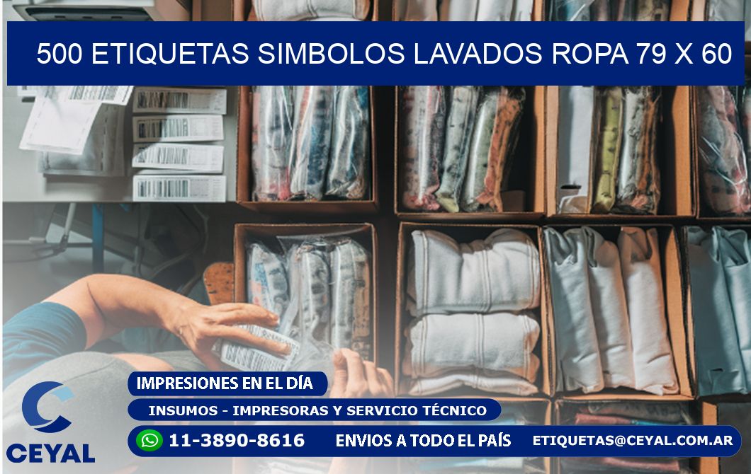 500 ETIQUETAS SIMBOLOS LAVADOS ROPA 79 x 60