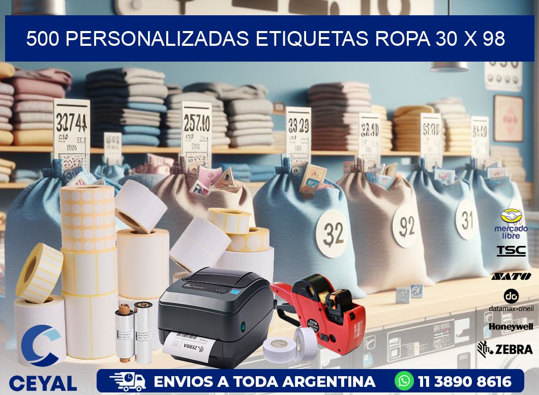 500 PERSONALIZADAS ETIQUETAS ROPA 30 x 98