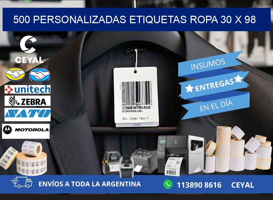 500 PERSONALIZADAS ETIQUETAS ROPA 30 x 98