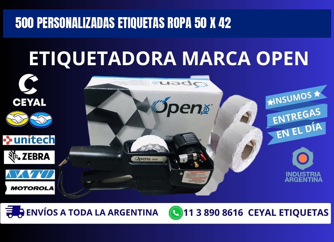 500 PERSONALIZADAS ETIQUETAS ROPA 50 x 42