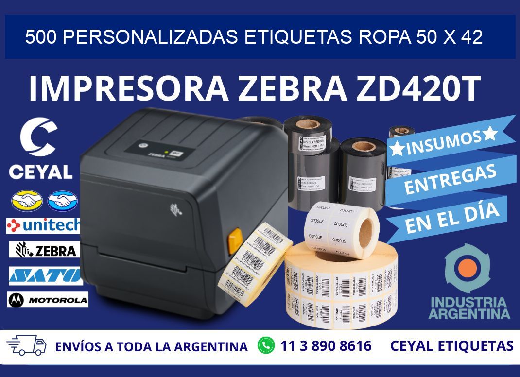 500 PERSONALIZADAS ETIQUETAS ROPA 50 x 42