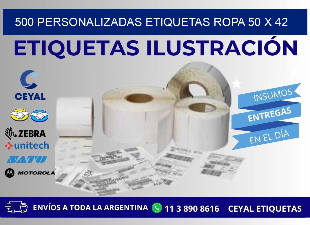 500 PERSONALIZADAS ETIQUETAS ROPA 50 x 42