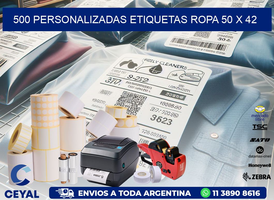 500 PERSONALIZADAS ETIQUETAS ROPA 50 x 42