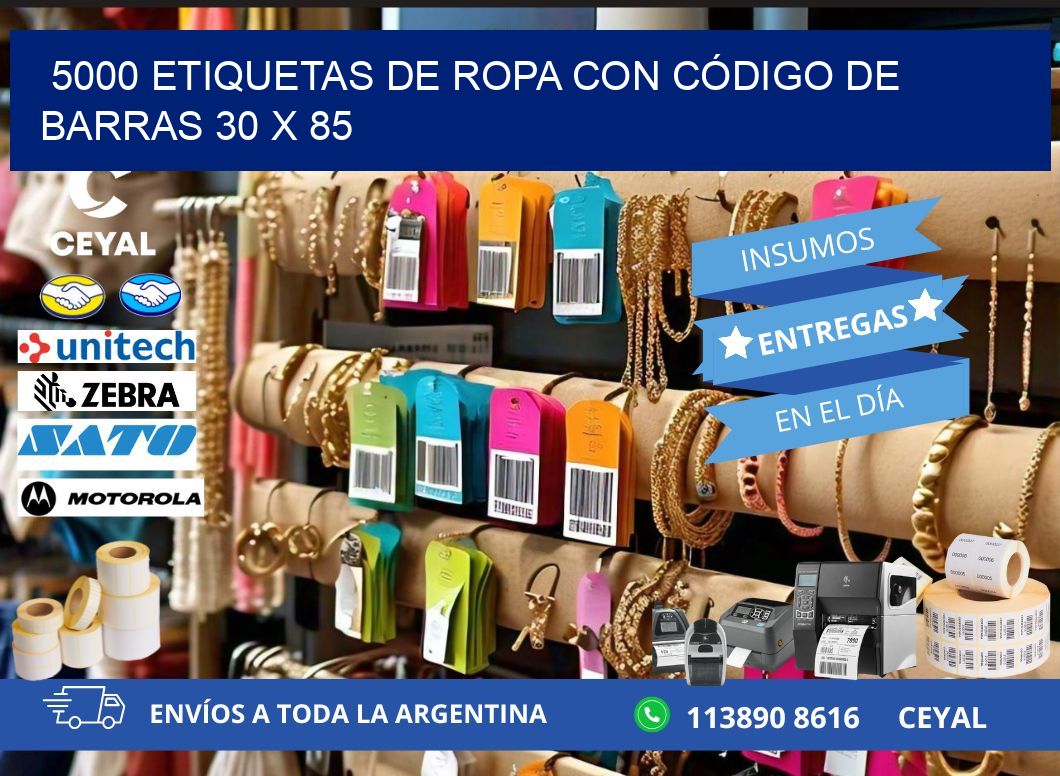 5000 ETIQUETAS DE ROPA CON CÓDIGO DE BARRAS 30 x 85