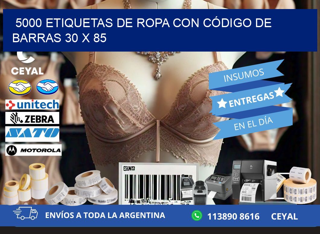 5000 ETIQUETAS DE ROPA CON CÓDIGO DE BARRAS 30 x 85