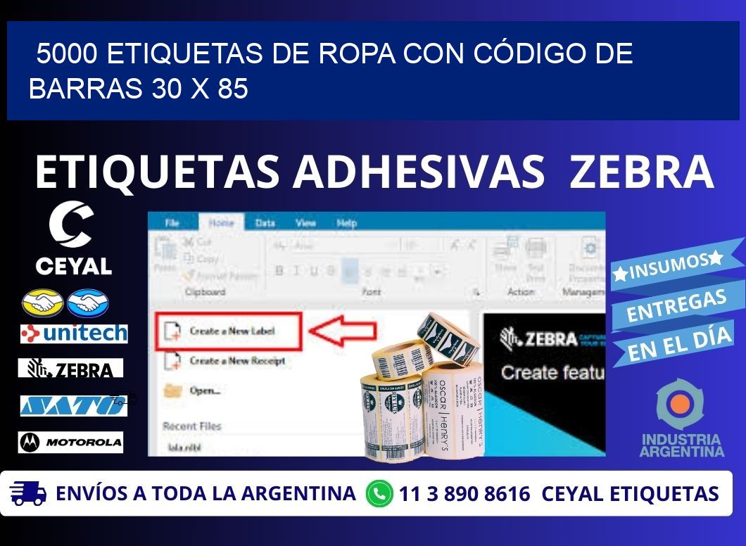 5000 ETIQUETAS DE ROPA CON CÓDIGO DE BARRAS 30 x 85