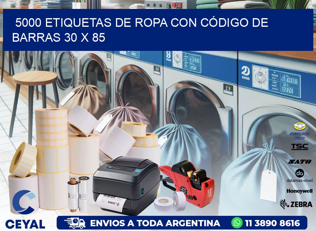 5000 ETIQUETAS DE ROPA CON CÓDIGO DE BARRAS 30 x 85