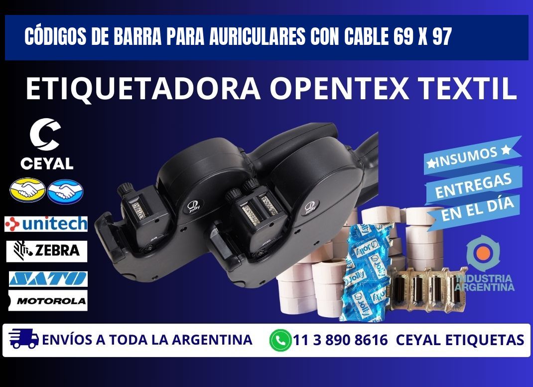 CÓDIGOS DE BARRA PARA AURICULARES CON CABLE 69 x 97