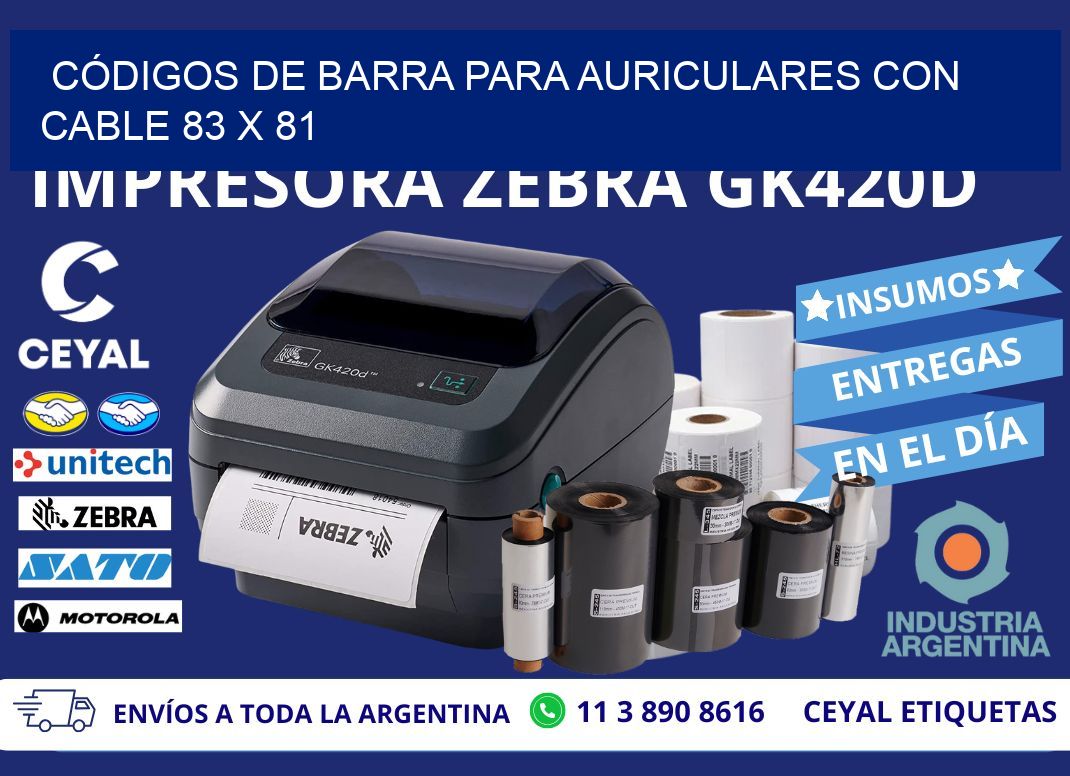 CÓDIGOS DE BARRA PARA AURICULARES CON CABLE 83 x 81