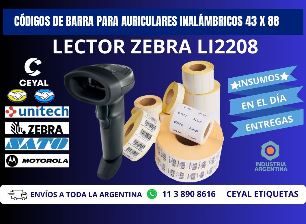 CÓDIGOS DE BARRA PARA AURICULARES INALÁMBRICOS 43 x 88