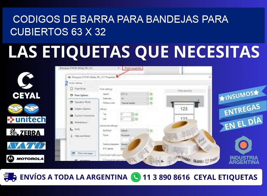 CODIGOS DE BARRA PARA BANDEJAS PARA CUBIERTOS 63 x 32