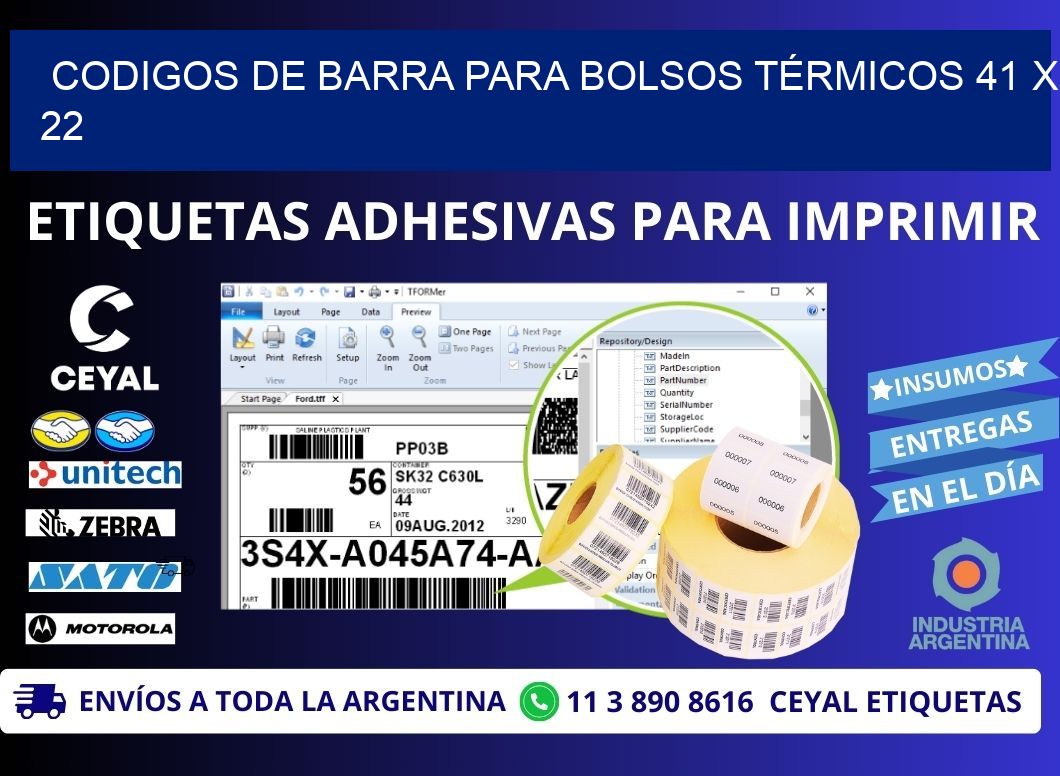 CODIGOS DE BARRA PARA BOLSOS TÉRMICOS 41 x 22