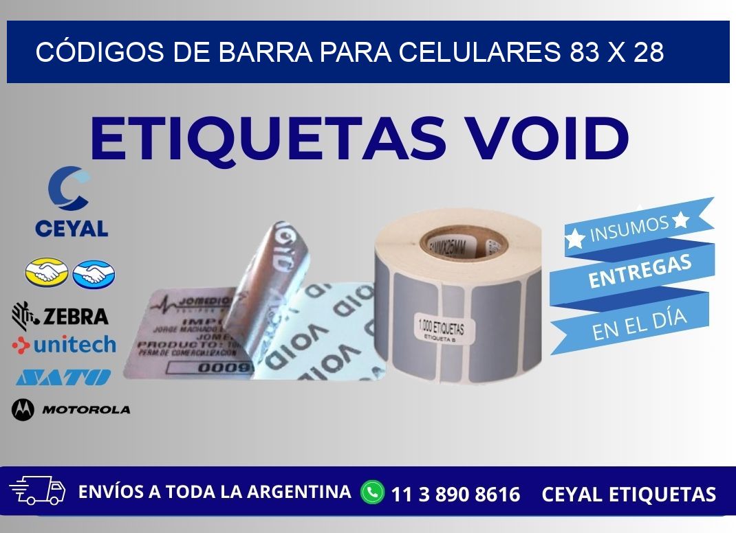 CÓDIGOS DE BARRA PARA CELULARES 83 x 28