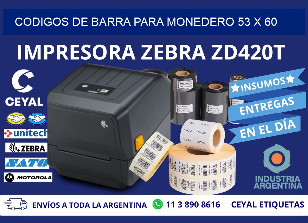CODIGOS DE BARRA PARA MONEDERO 53 x 60