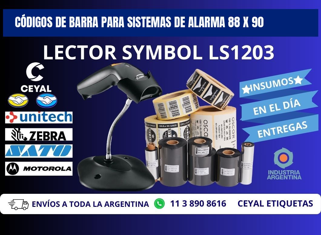 CÓDIGOS DE BARRA PARA SISTEMAS DE ALARMA 88 x 90