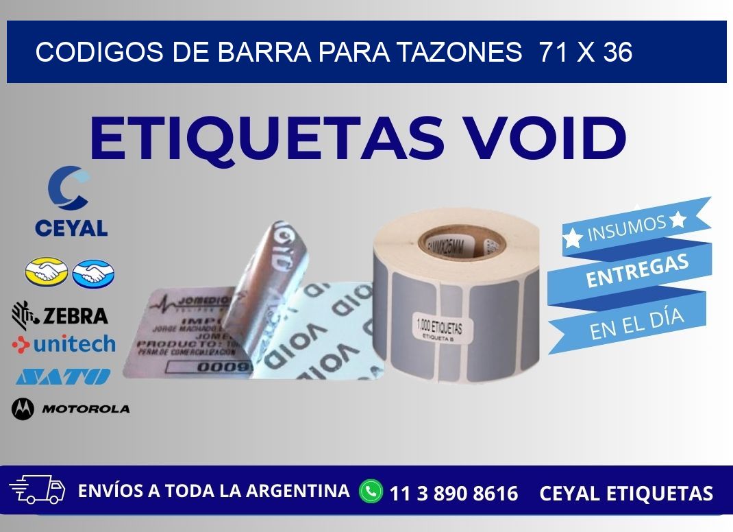 CODIGOS DE BARRA PARA TAZONES  71 x 36