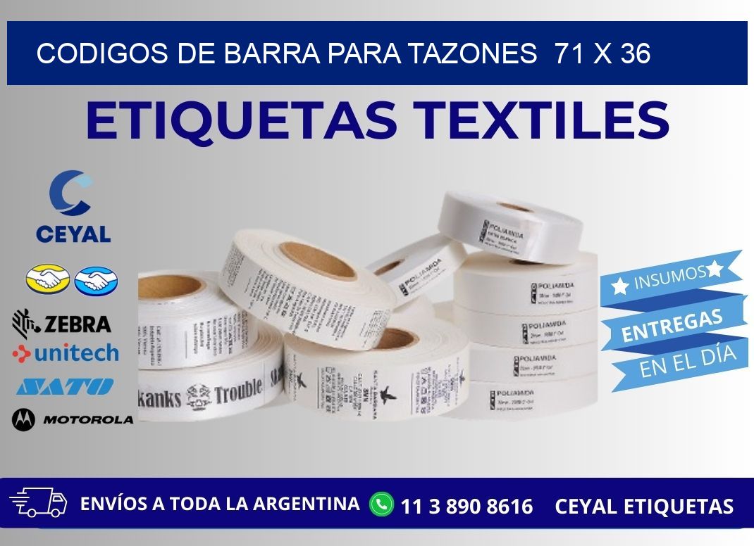 CODIGOS DE BARRA PARA TAZONES  71 x 36