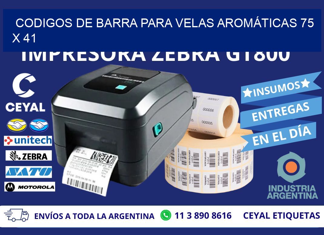 CODIGOS DE BARRA PARA VELAS AROMÁTICAS 75 x 41