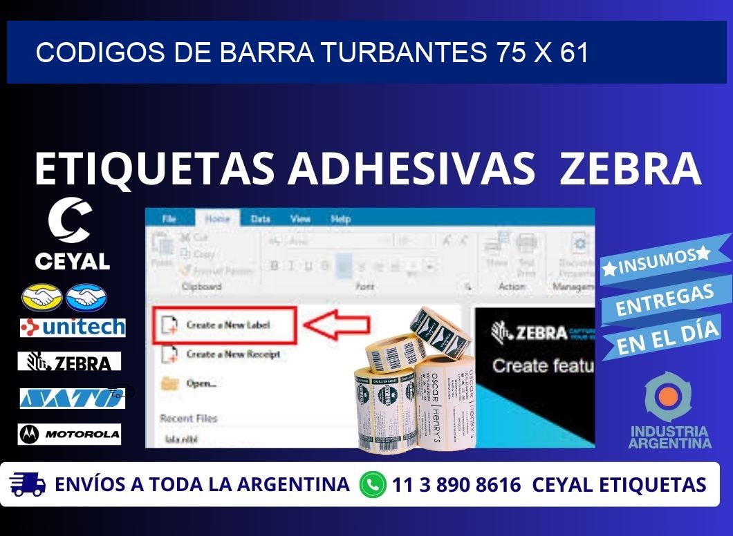 CODIGOS DE BARRA TURBANTES 75 x 61