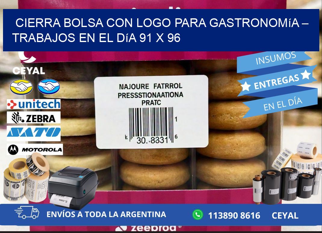 Cierra bolsa con logo para gastronomía – Trabajos en el día 91 x 96