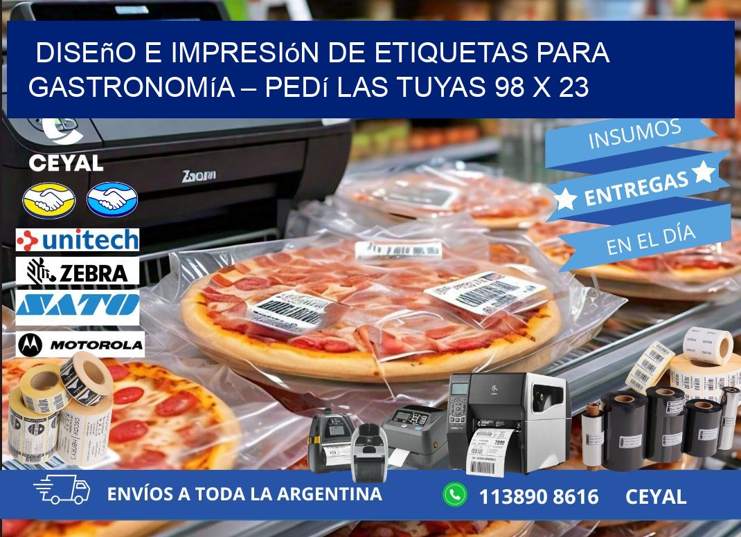 Diseño e impresión de etiquetas para gastronomía – Pedí las tuyas 98 x 23