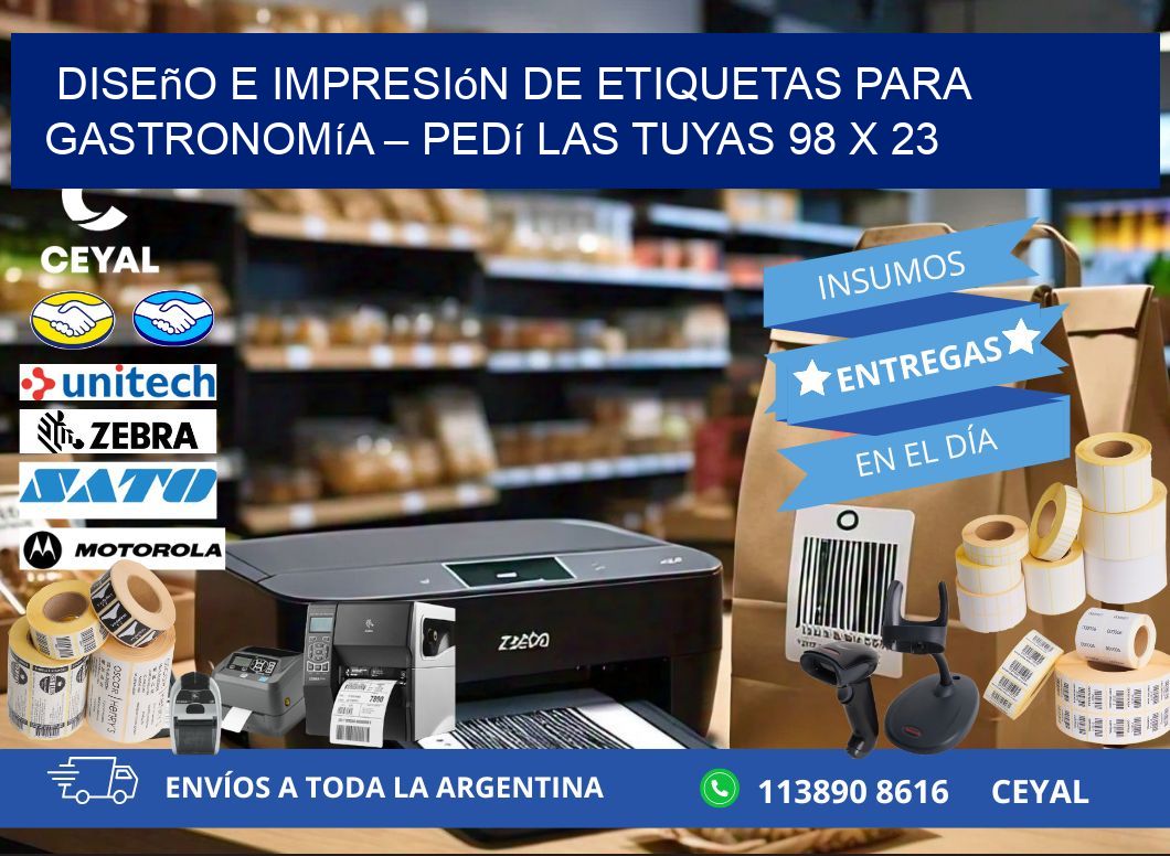 Diseño e impresión de etiquetas para gastronomía – Pedí las tuyas 98 x 23