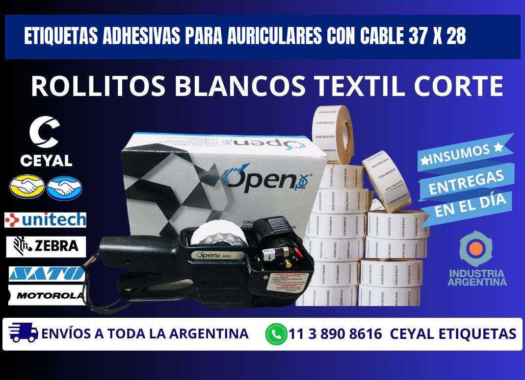 ETIQUETAS ADHESIVAS PARA AURICULARES CON CABLE 37 x 28