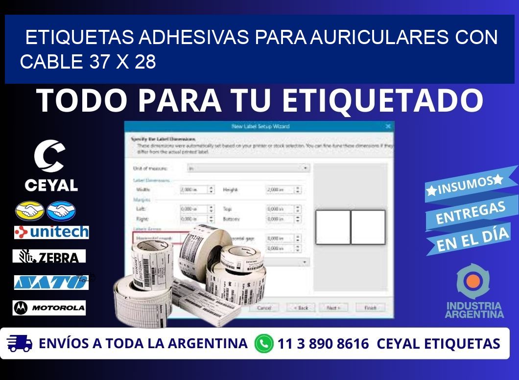 ETIQUETAS ADHESIVAS PARA AURICULARES CON CABLE 37 x 28