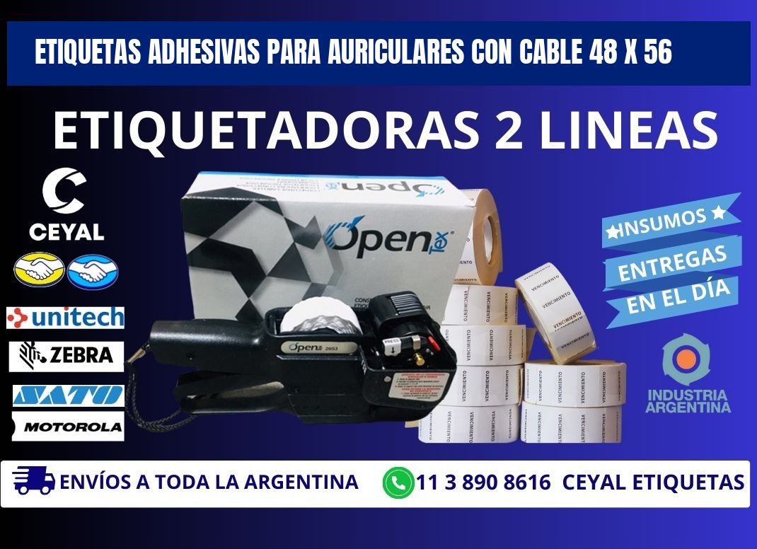 ETIQUETAS ADHESIVAS PARA AURICULARES CON CABLE 48 x 56