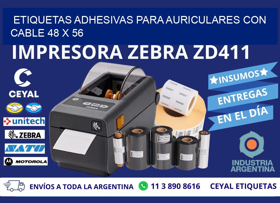 ETIQUETAS ADHESIVAS PARA AURICULARES CON CABLE 48 x 56