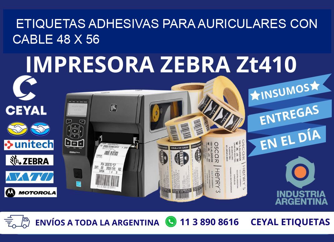 ETIQUETAS ADHESIVAS PARA AURICULARES CON CABLE 48 x 56
